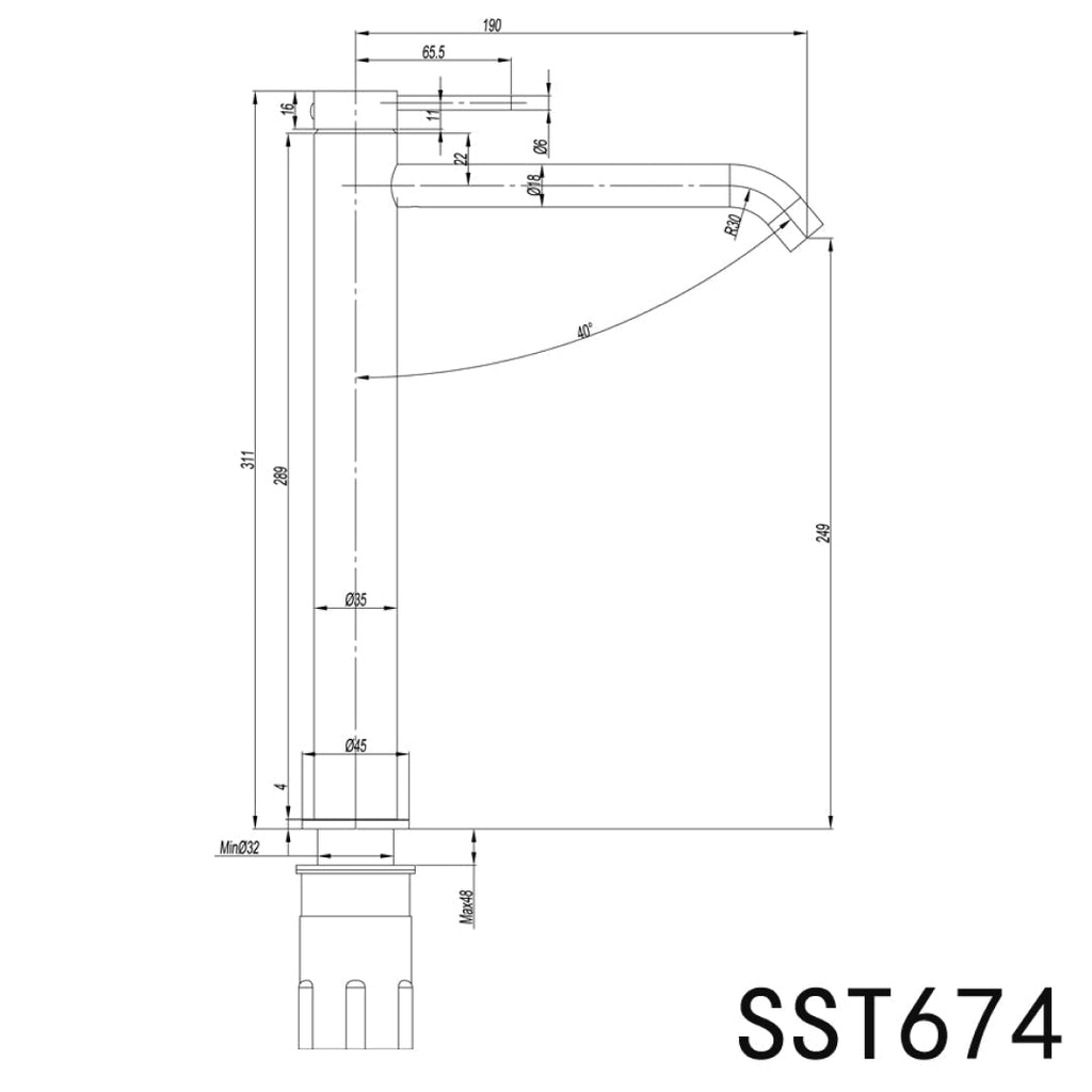 Linkware Elle 316 Stainless Steel Hi-Rise Basin Mixer - Brushed Stainless - SST674B