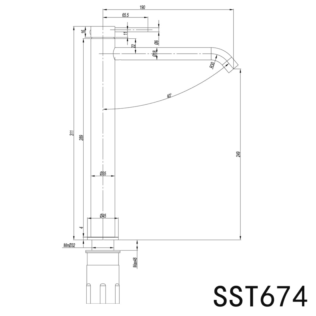 Linkware Elle 316 Stainless Steel Hi-Rise Basin Mixer - Brushed Stainless - SST674B