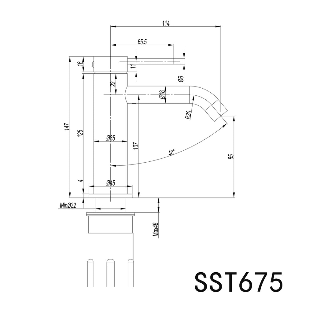 Linkware Elle 316 Stainless Steel Basin Mixer - Chrome - SST675CP