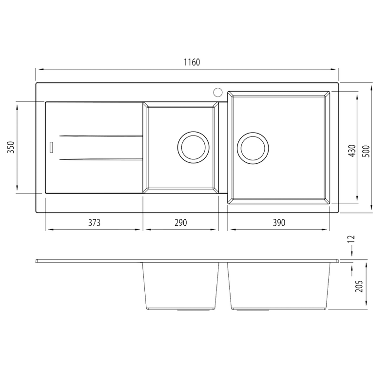 Oliveri Santorini 1 & 3-4 Right Hand Sink & Drainer ST-BL1510RHB