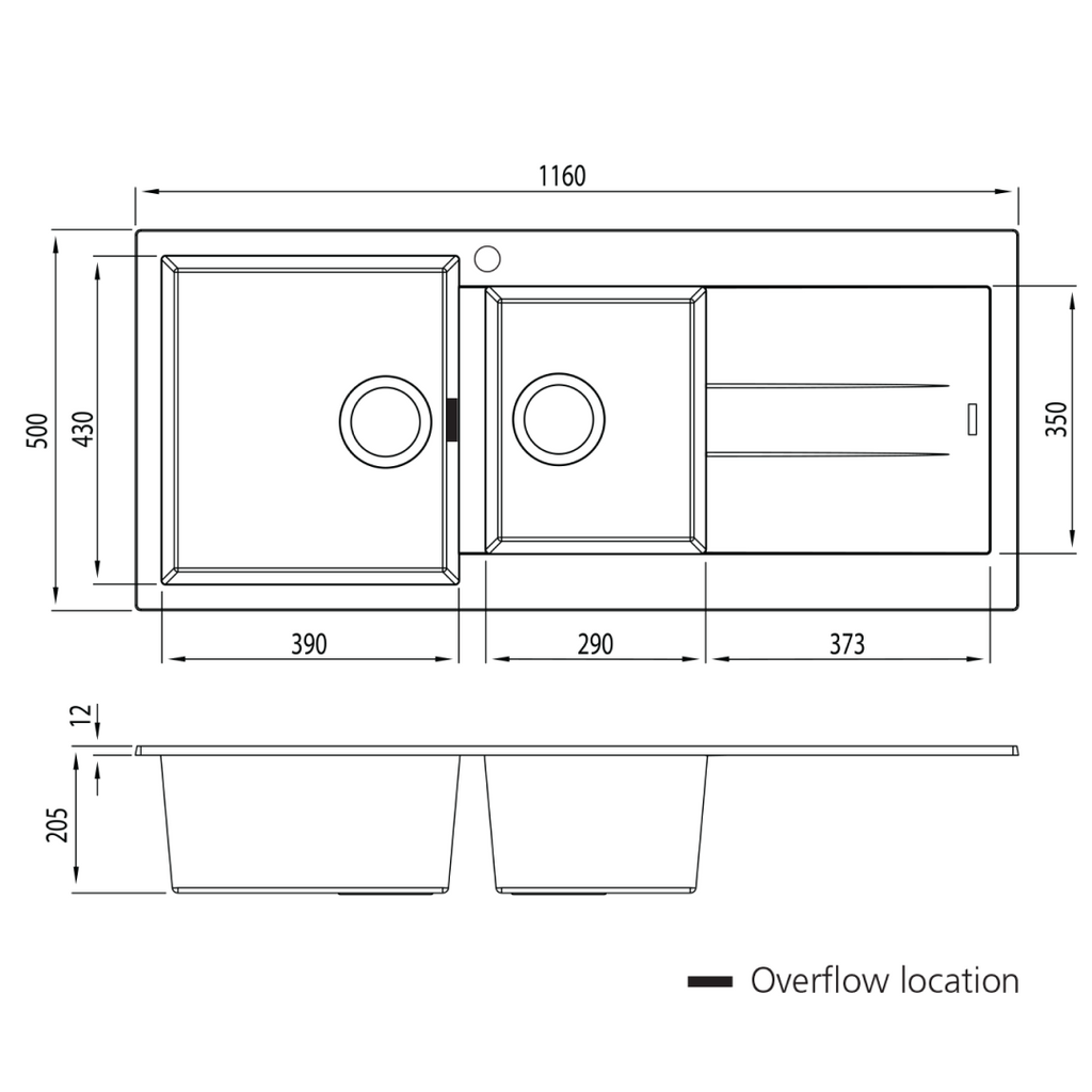 Oliveri Santorini 1 & 3/4 Bowl Topmount Sink with Drainer - Black ST-BL1511 OF