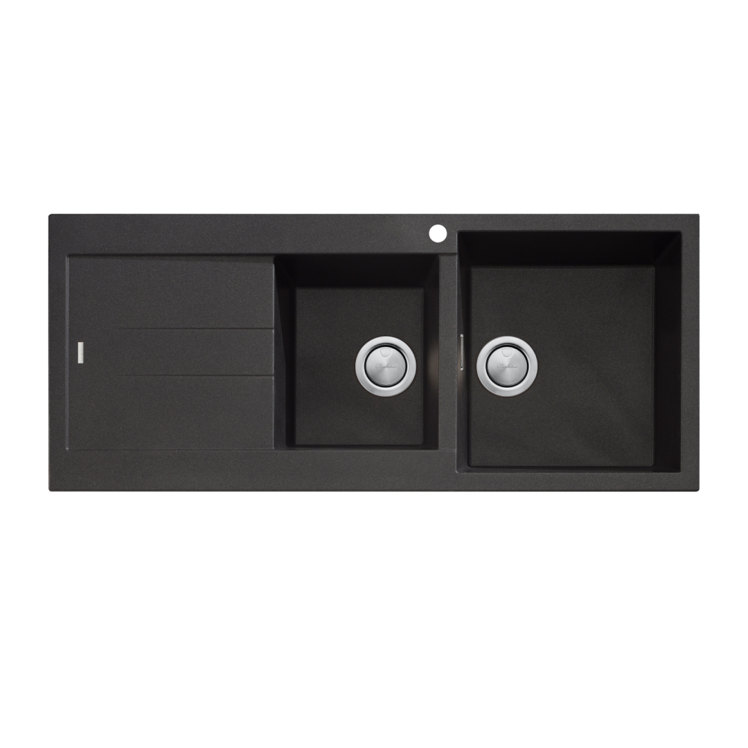 Oliveri Santorini 1 & 3/4 Bowl Topmount Sink with Drainer - Black ST-BL1512 OF