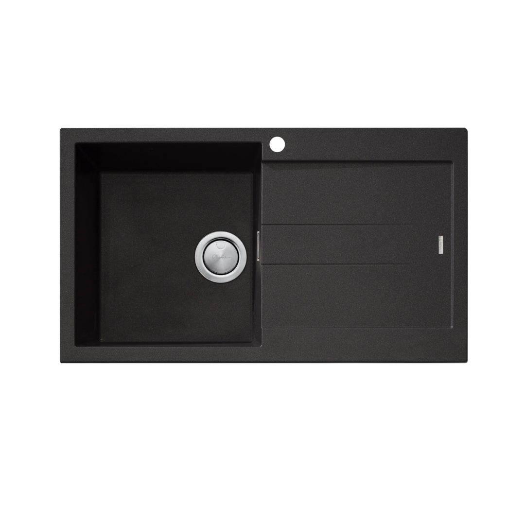 Oliveri Santorini Single Bowl Topmount Sink with Overflow & Drainer - Black ST-BL1521 OF