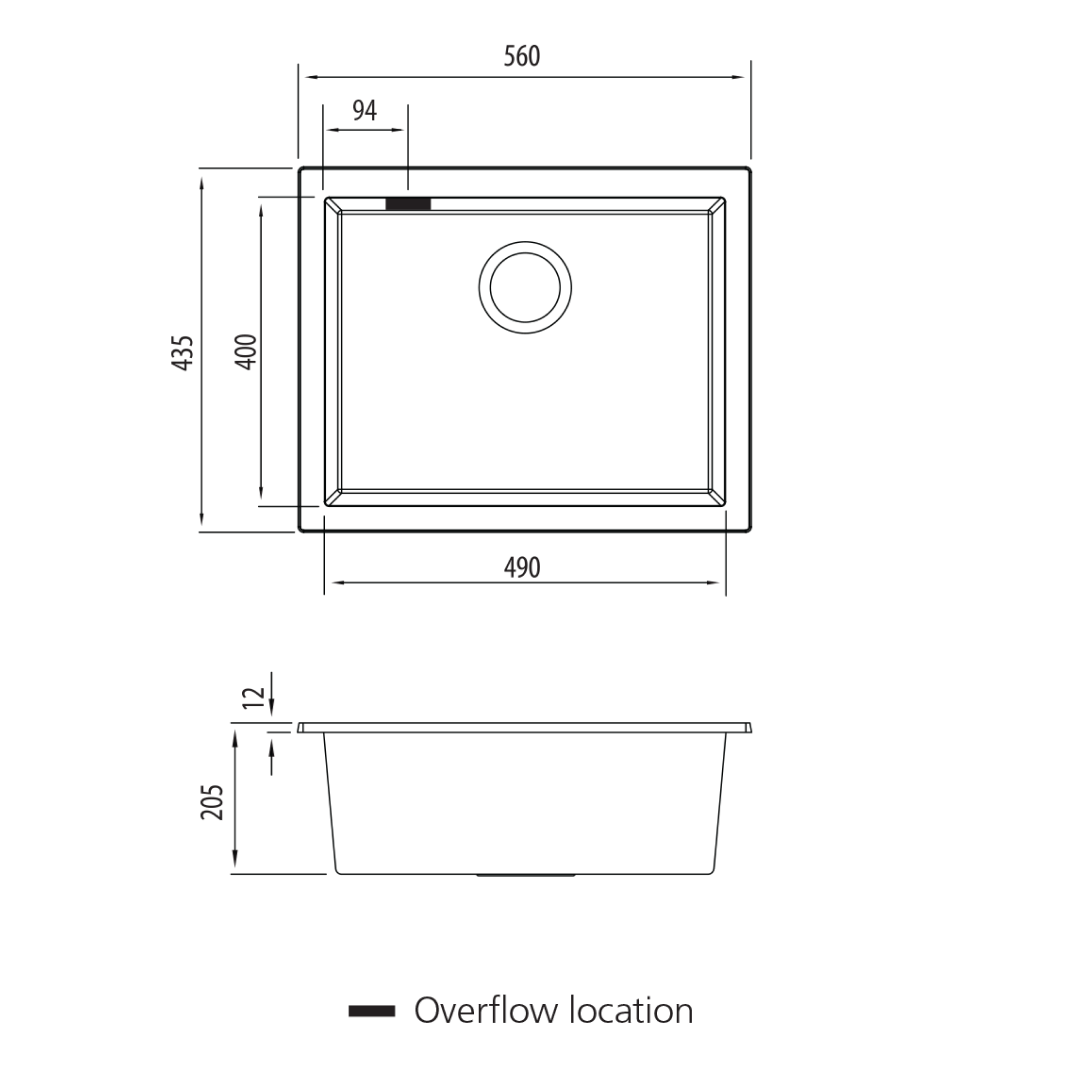 Oliveri Santorini Large Bowl Undermount Sink Includes Overflow - ST-BL1550U OF