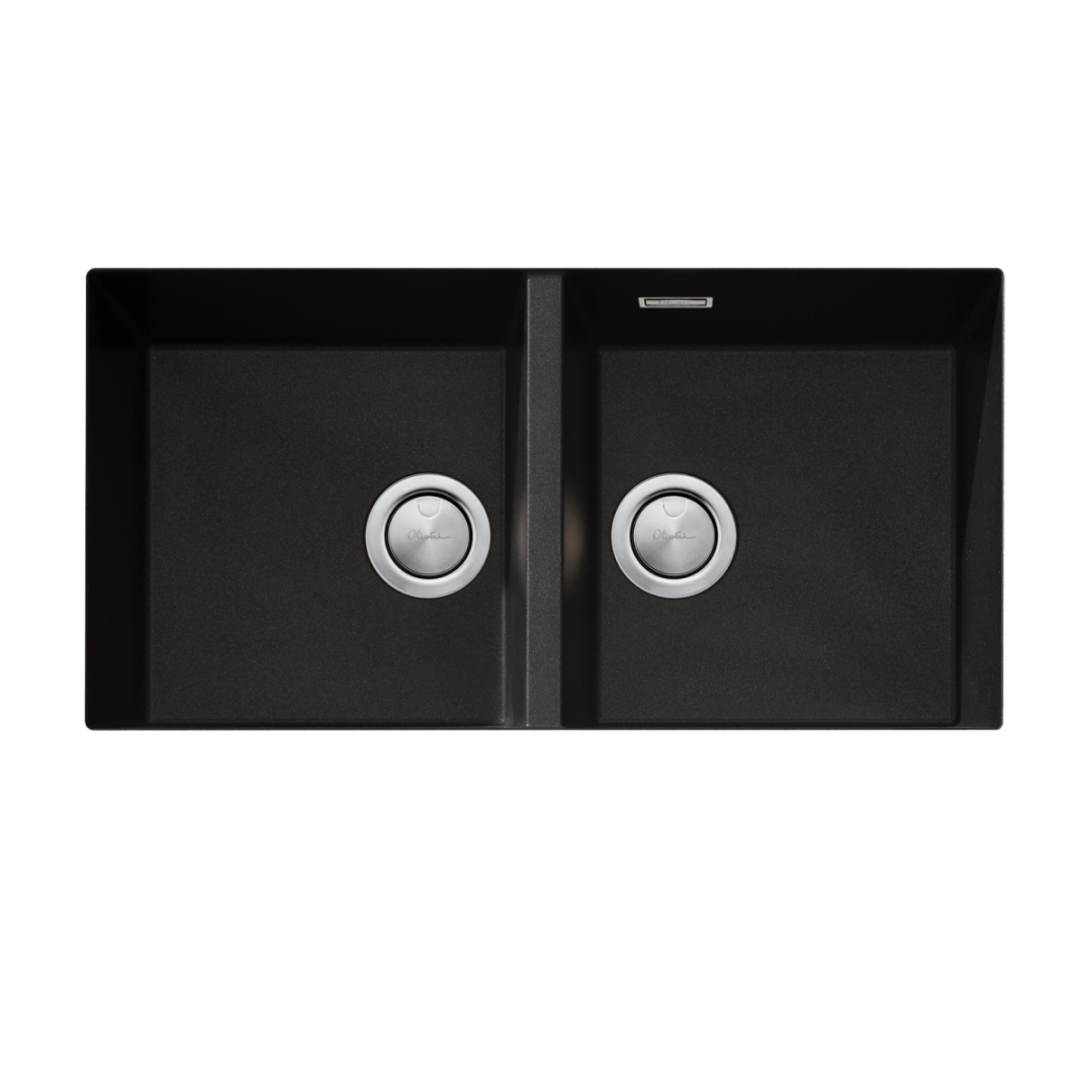 Oliveri Santorini Double Bowl Undermount Sink Includes Overflow ST-BL1563U OF - Black