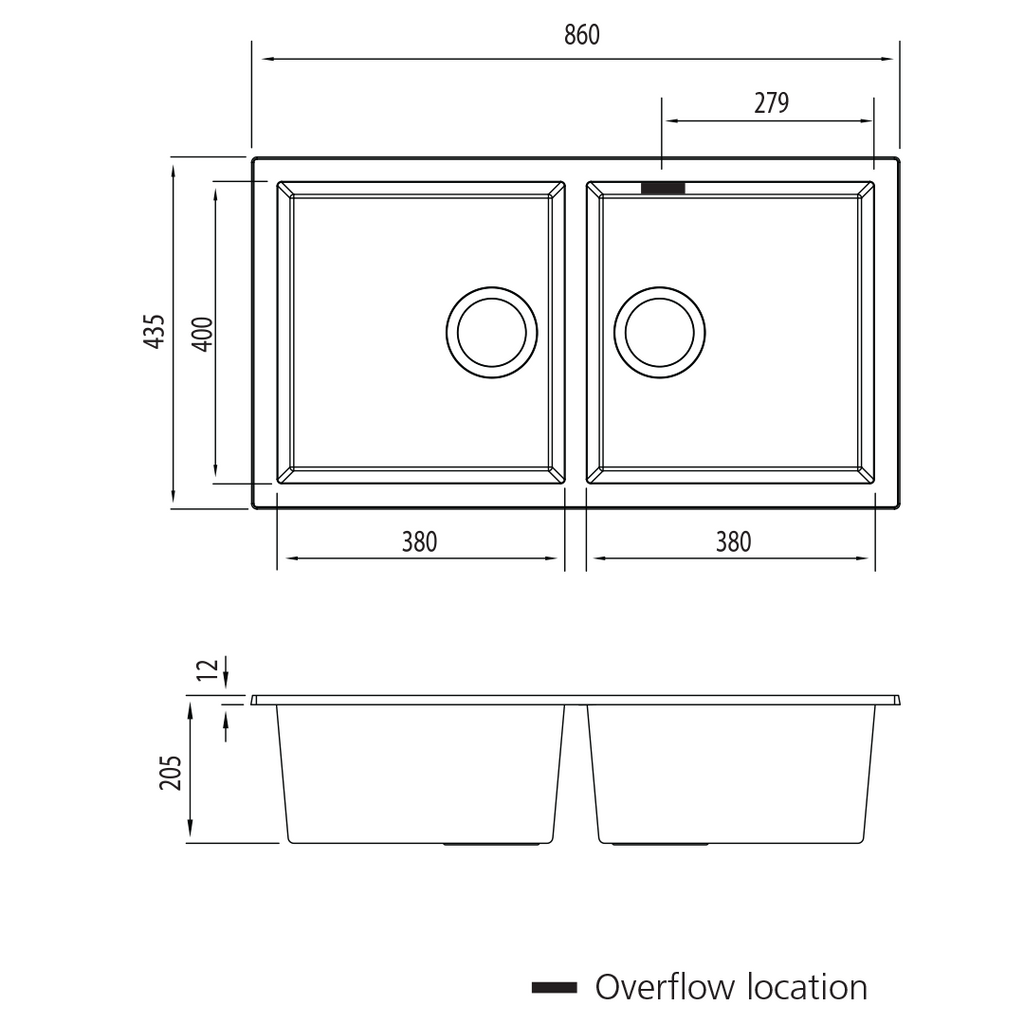 Oliveri Santorini Double Bowl Undermount Sink Includes Overflow - White - ST-WH1563U OF