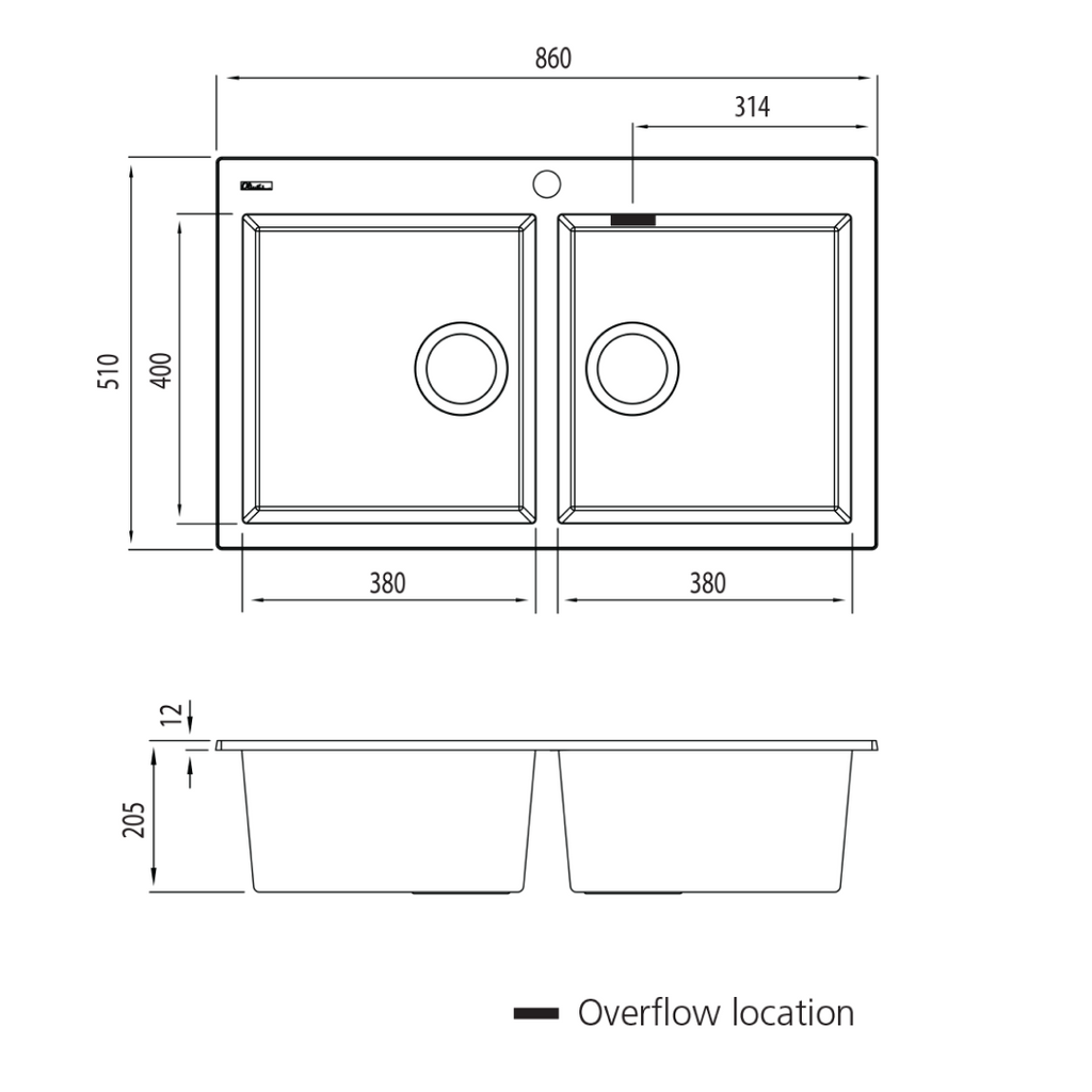 Oliveri Santorini Double Bowl Topmount Sink Includes Overflow - ST-BL1564 OF