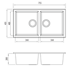 Oliveri Santorini Black Piccolo Double Bowl Undermount Sink - ST-BL1573U