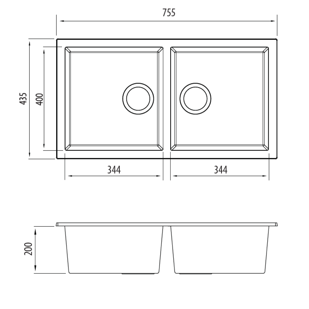 Oliveri Santorini Black Piccolo Double Bowl Undermount Sink - ST-BL1573U