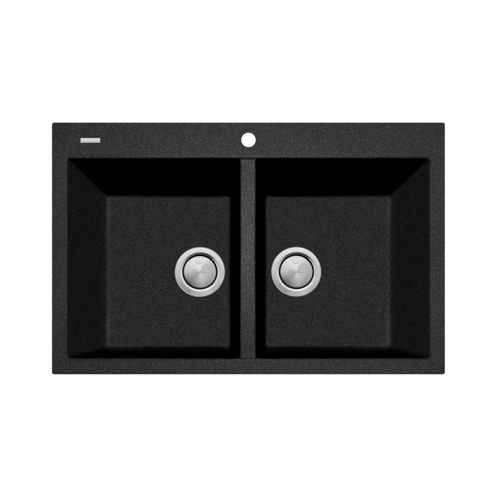 Oliveri Santorini Black Piccolo Double Bowl Topmount Sink - ST-BL1574