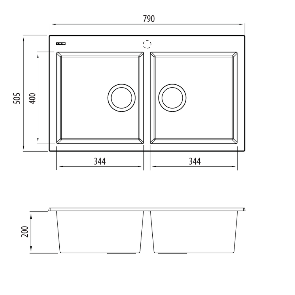 Oliveri Santorini Black Piccolo Double Bowl Topmount Sink - ST-BL1574