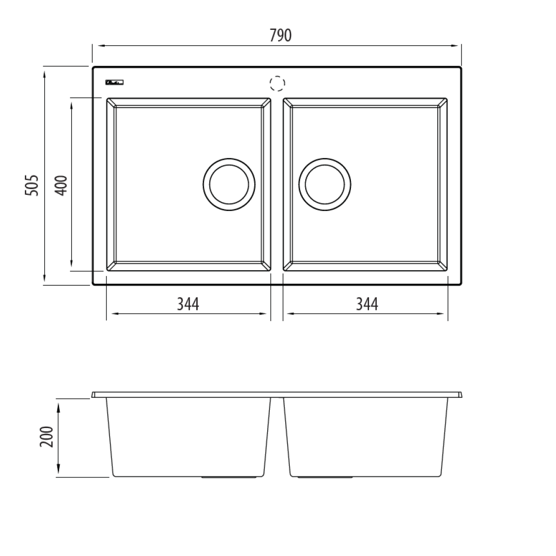 Oliveri Santorini Black Piccolo Double Bowl Topmount Sink - ST-BL1574