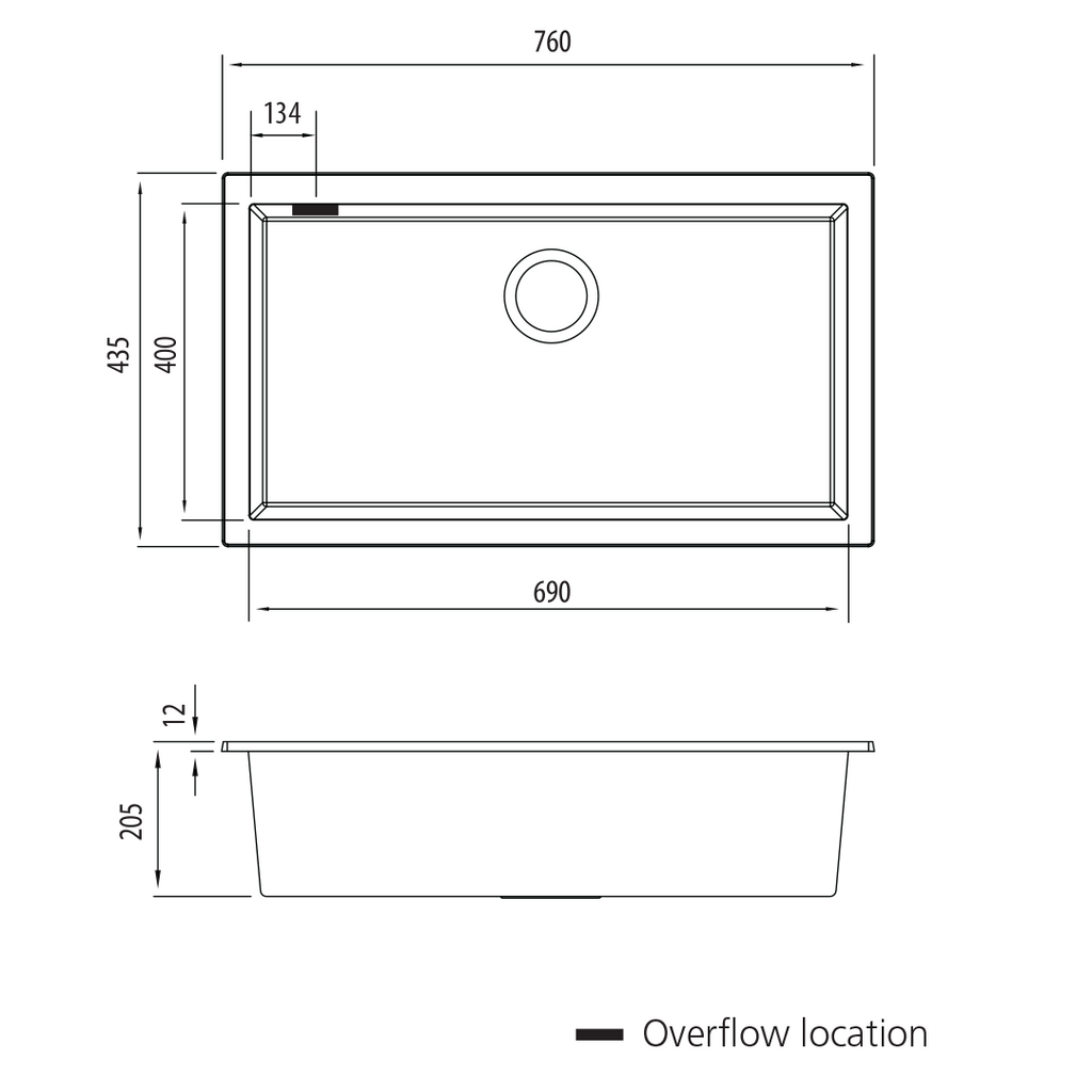 Oliveri Santorini Black Mega Undermount Sink Includes Overflow - ST-BL1590U OF