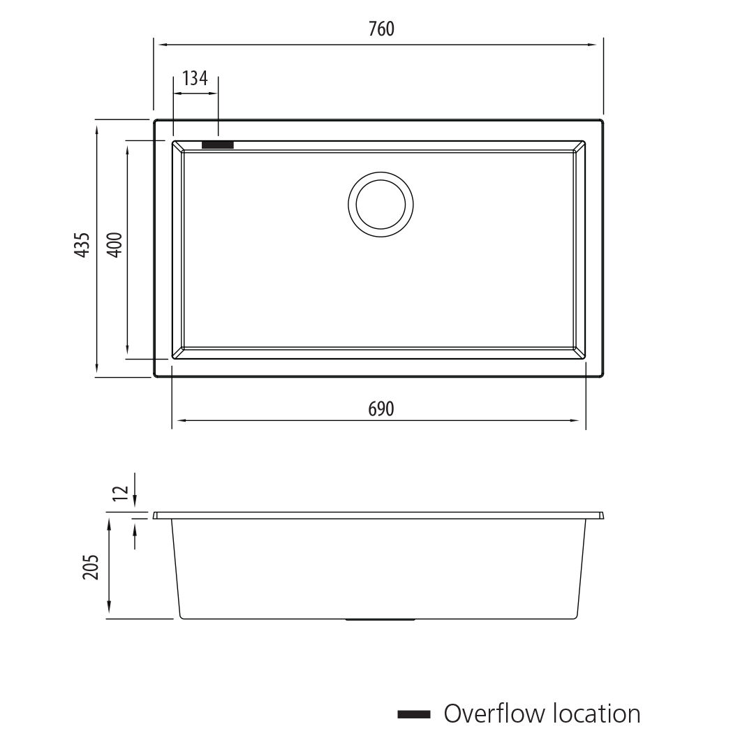 Oliveri Santorini Black Mega Undermount Sink Includes Overflow - ST-BL1590U OF