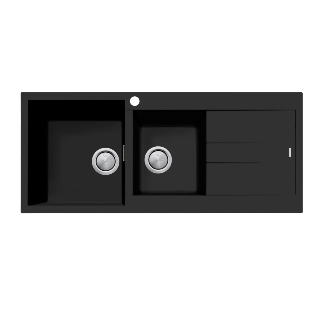 Oliveri Santorini 1 & 3/4 Bowl Topmount Sink with Drainer - Matte Black ST-MB1511 OF