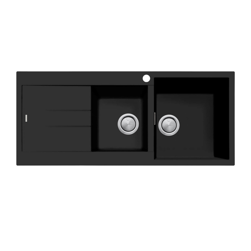 Oliveri Santorini 1 & 3/4 Bowl Topmount Sink with Drainer - Matte Black ST-MB1512 OF