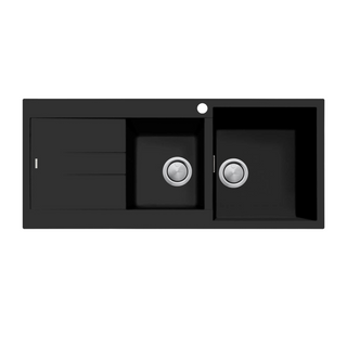 Oliveri Santorini 1 & 3/4 Bowl Topmount Sink with Drainer - Matte Black ST-MB1512 OF