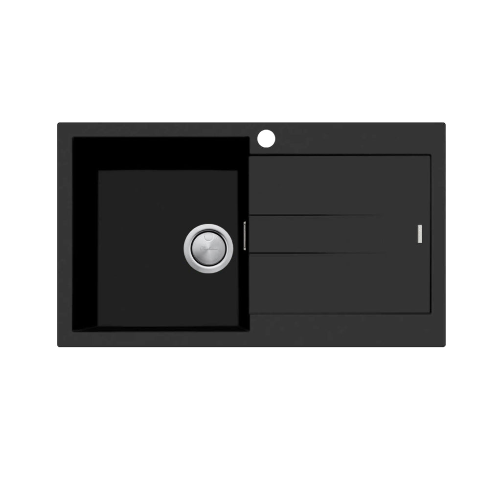 Oliveri Santorini Single Bowl Topmount Sink with Overflow & Drainer - Matte Black ST-MB1521 OF
