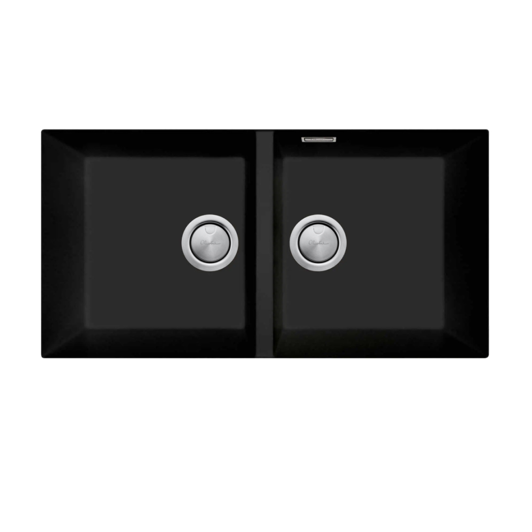 Oliveri Santorini Double Bowl Undermount Sink Includes Overflow - Matte Black - ST-MB1563U OF