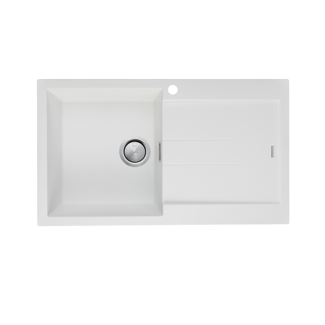 Oliveri Santorini Single Bowl Topmount Sink with Overflow & Drainer - White ST-WH1521 OF
