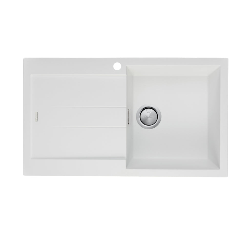 Oliveri Santorini Single Topmount Sink w/Drainer & Overflow 1 Taphole - White - ST-WH1522 OF