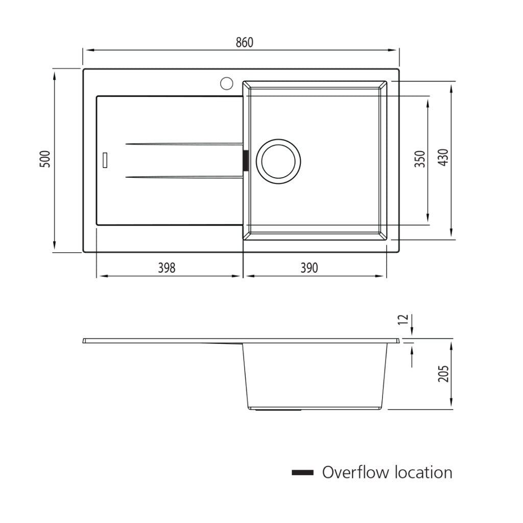 Oliveri Santorini Single Topmount Sink w/Drainer & Overflow 1 Taphole - White - ST-WH1522 OF