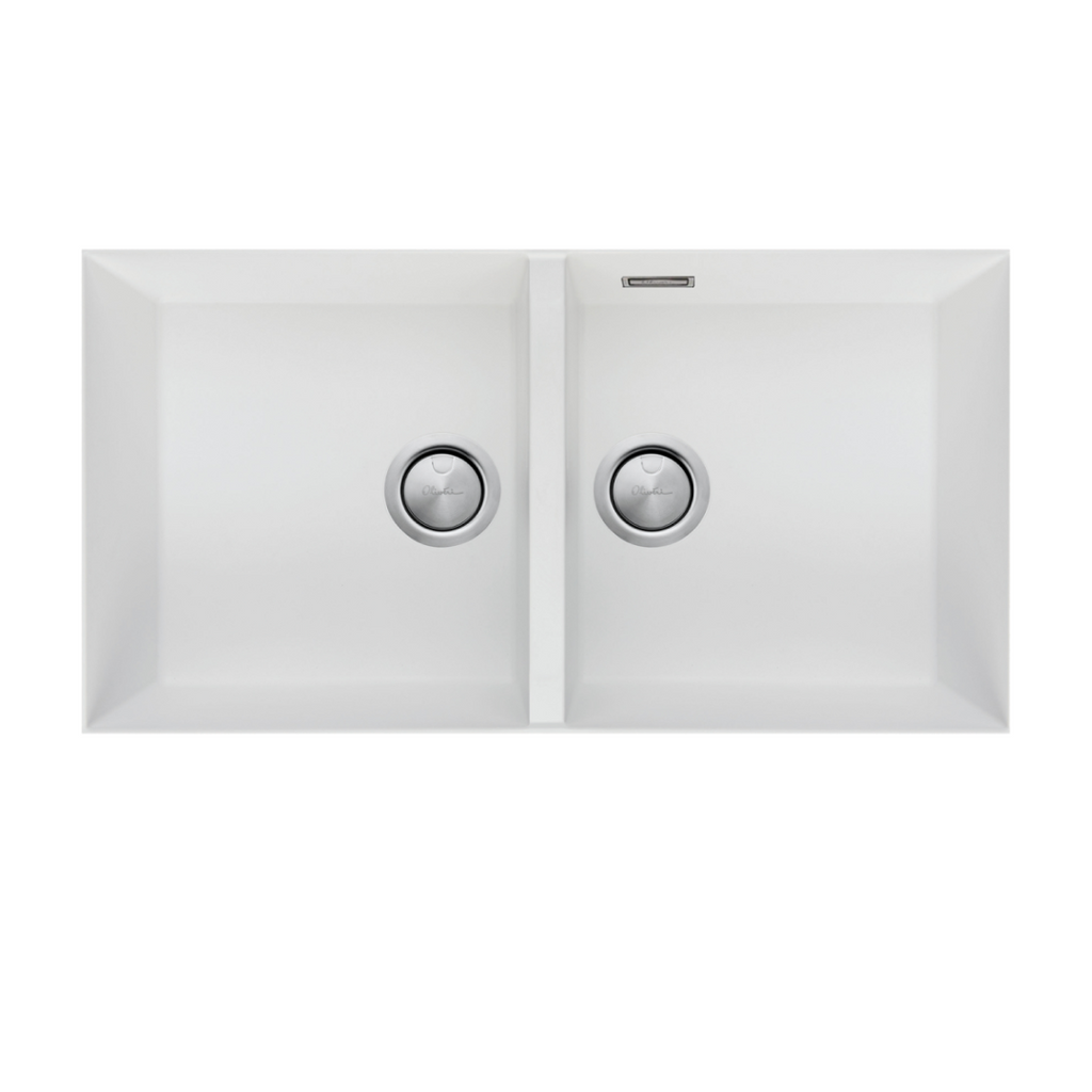 Oliveri Santorini Double Bowl Undermount Sink Includes Overflow - White - ST-WH1563U OF