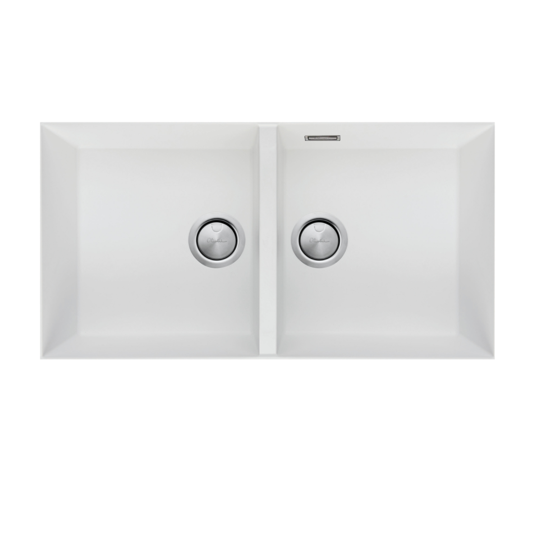 Oliveri Santorini Double Bowl Undermount Sink Includes Overflow - White - ST-WH1563U OF
