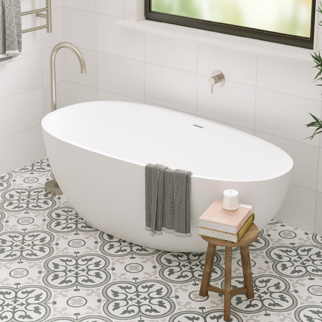 Fienza Bahama 1500mm Solid Surface Stone Freestanding Bath - Matte White - ST03-1500