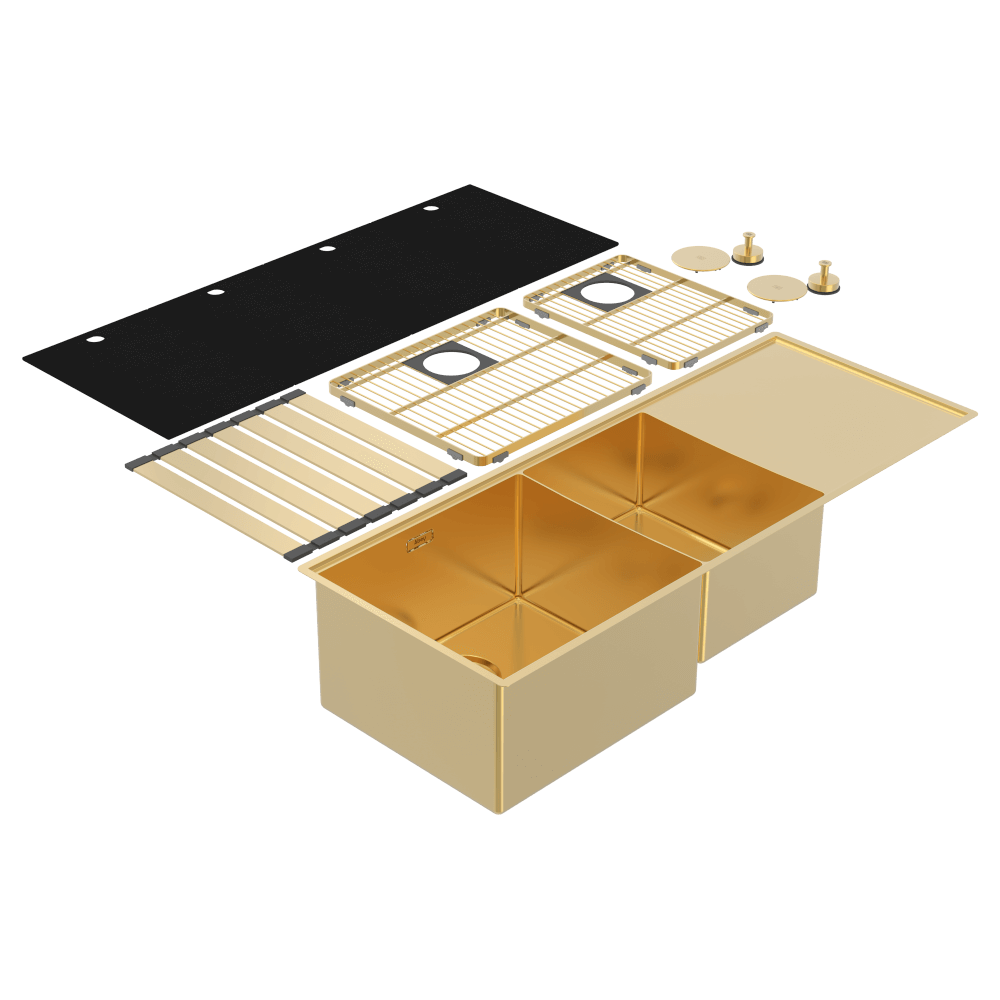 Abey Boutique Lugano Left Hand 1 & 1/4 Bowl Drainer - Eureka Gold - STQ450DLG