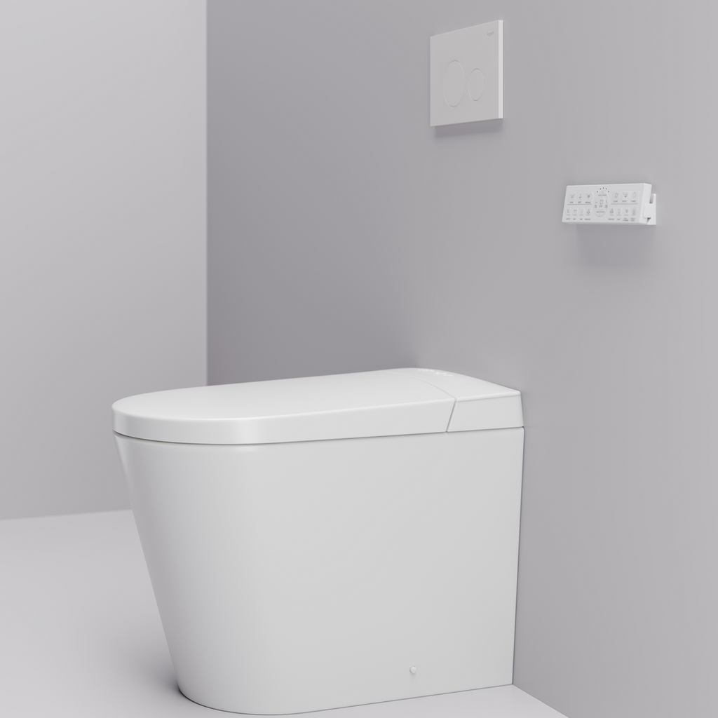 Argent Evoke Wall Faced Smart Toilet Package Includes Argent 80 Smart Cistern - Includes Brushed Gold Kubic Button - SWF100A80 + IN38785BG