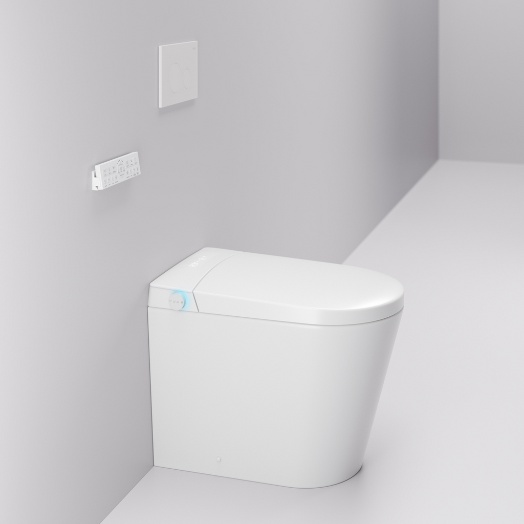Argent Evoke Wall Faced Smart Toilet Package Includes Argent 80 Smart Cistern - Includes Brushed Gold Kubic Button - SWF100A80 + IN38785BG