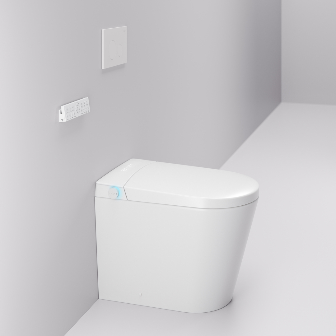 Argent Evoke Wall Faced Smart Toilet Package Includes Argent 80 Smart Cistern - Includes Brushed Gold Kubic Button - SWF100A80 + IN38785BG