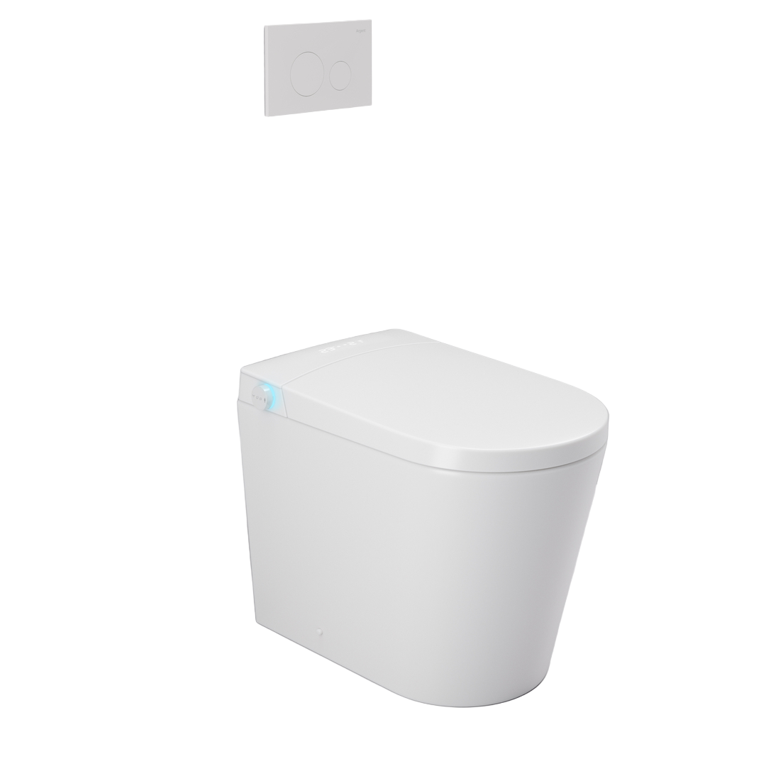 Argent Evoke Wall Faced Smart Toilet Package Includes Argent 80 Smart Cistern - Includes Brushed Gold Kubic Button - SWF100A80 + IN38785BG