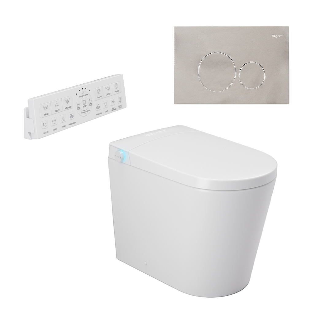 Argent Evoke Wall Faced Smart Toilet Package Includes Argent 80 Smart Cistern - Includes Chrome Grace Button - SWF100A80 + F5020