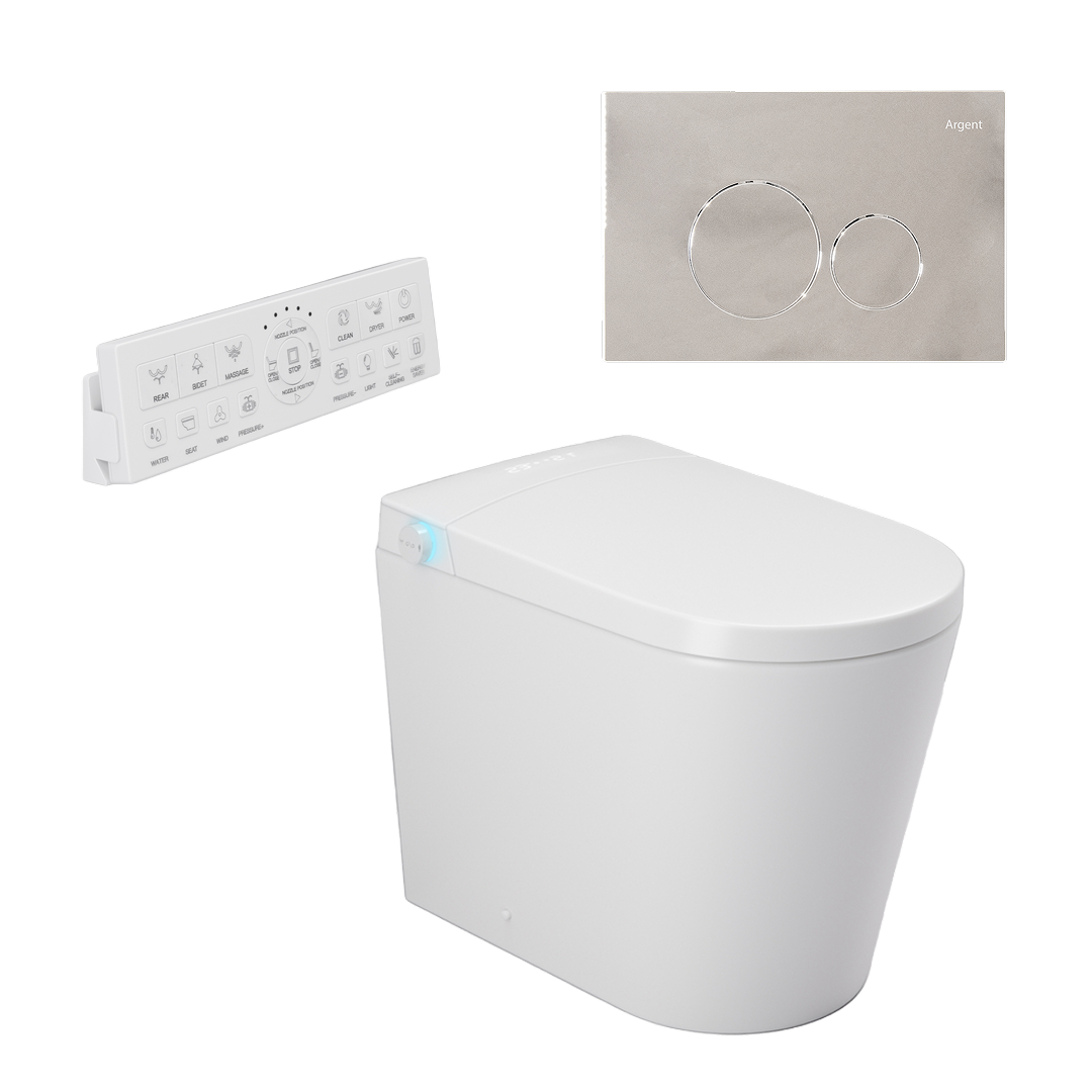 Argent Evoke Wall Faced Smart Toilet Package Includes Argent 80 Smart Cistern - Includes Chrome Grace Button - SWF100A80 + F5020