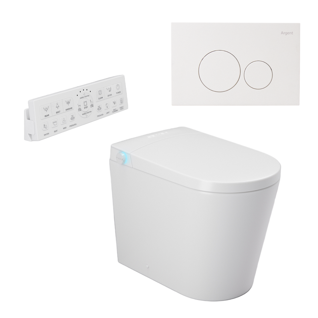 Argent Evoke Wall Faced Smart Toilet Package Includes Argent 80 Smart Cistern - Includes Matte White Grace Button - SWF100A80 + F5020MW
