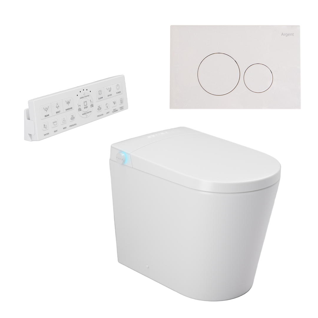 Argent Evoke Wall Faced Smart Toilet Package Includes Argent 80 Smart Cistern - Includes White Grace Button - SWF100A80 + F5020BG
