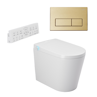 Argent Evoke Wall Faced Smart Toilet Package Includes Argent 80 Smart Cistern - Includes Brushed Gold Kubic Button - SWF100A80 + IN38785BG