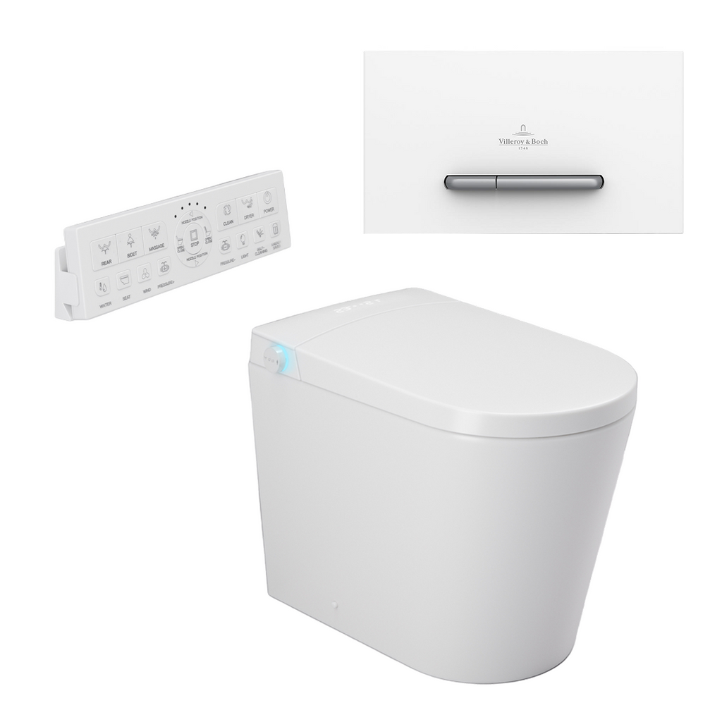 Argent Evoke Wall Faced Smart Toilet Package Includes ViSmart Cistern - Includes E300 White & Satin Plate - SWF100V80 + 922169N5
