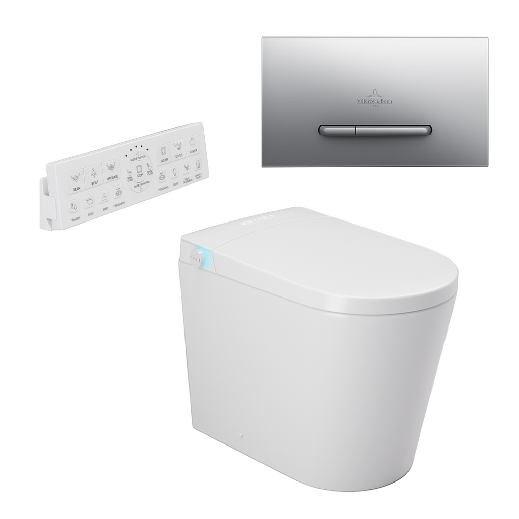 Argent Evoke Wall Faced Smart Toilet Package Includes ViSmart Cistern - Includes E300 Satin Plate - SWF100V80 + 92218069