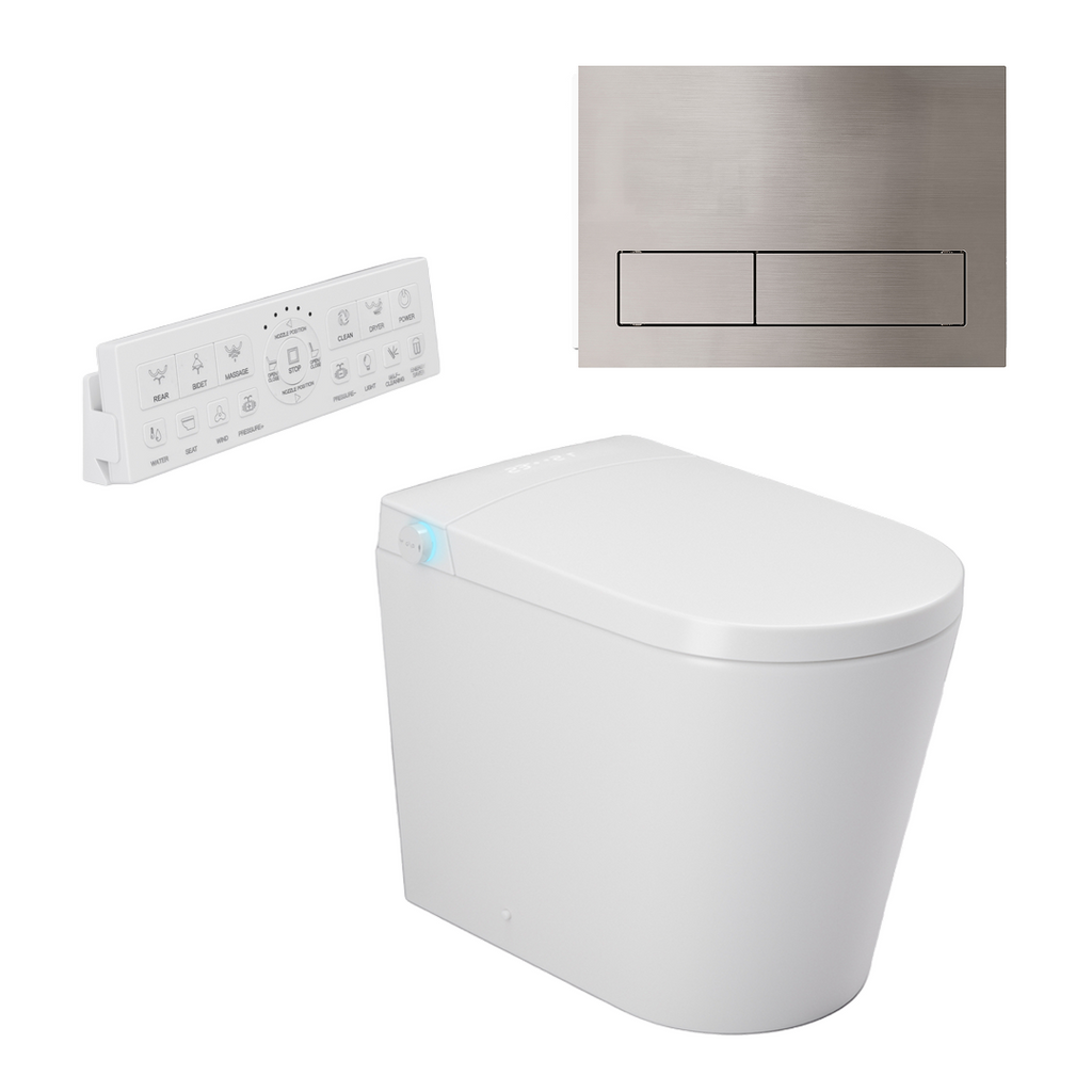 Argent Evoke Wall Faced Smart Toilet Package Includes ViSmart Cistern - Includes 150S Brushed Nickel Plate - SWF100V80 + 92241580
