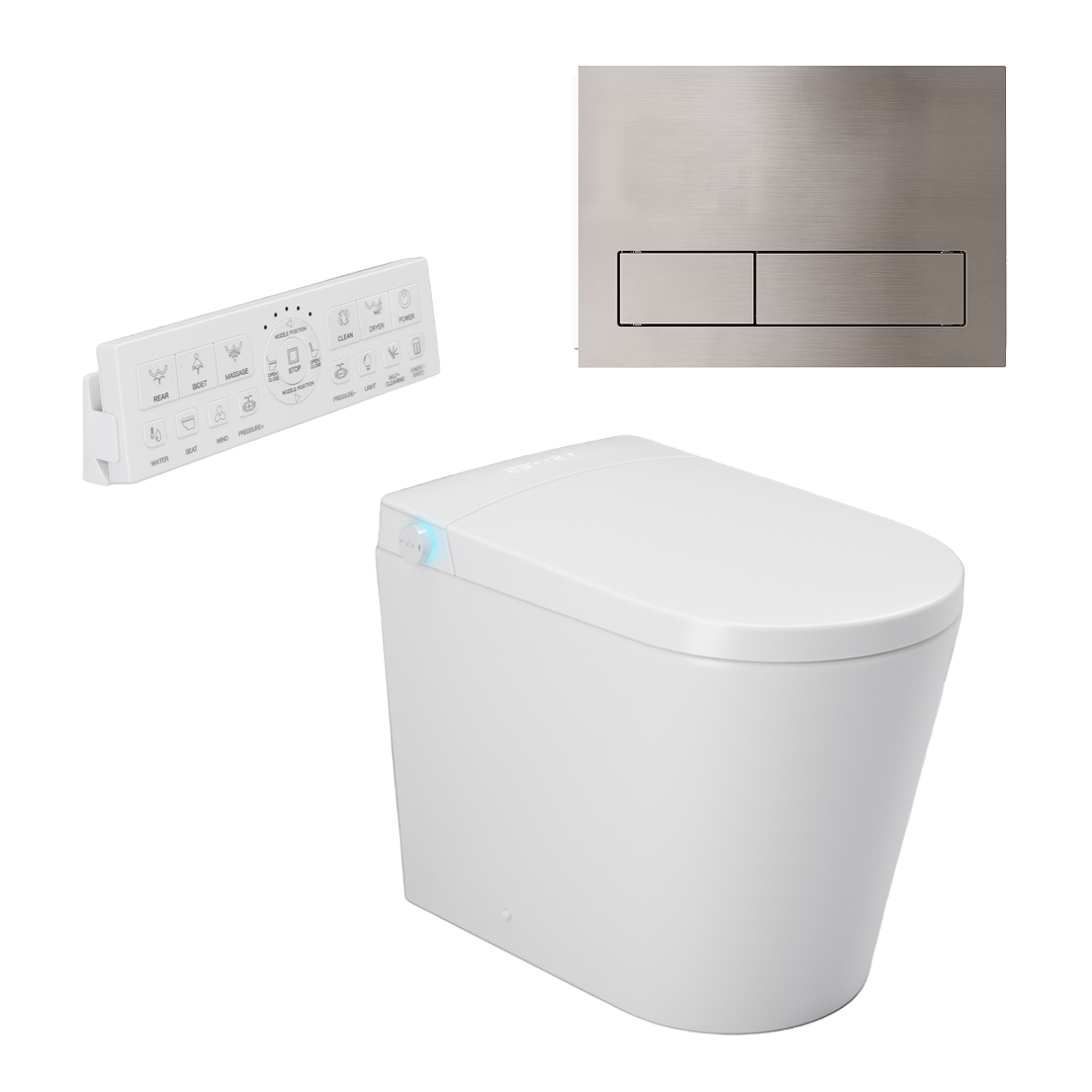 Argent Evoke Wall Faced Smart Toilet Package Includes ViSmart Cistern - Includes 150S Brushed Nickel Plate - SWF100V80 + 92241580