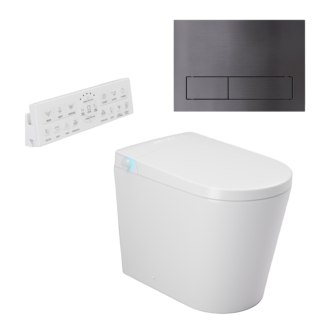 Argent Evoke Wall Faced Smart Toilet Package Includes ViSmart Cistern - Includes 150S Gun Metal Plate - SWF100V80 + 92241590