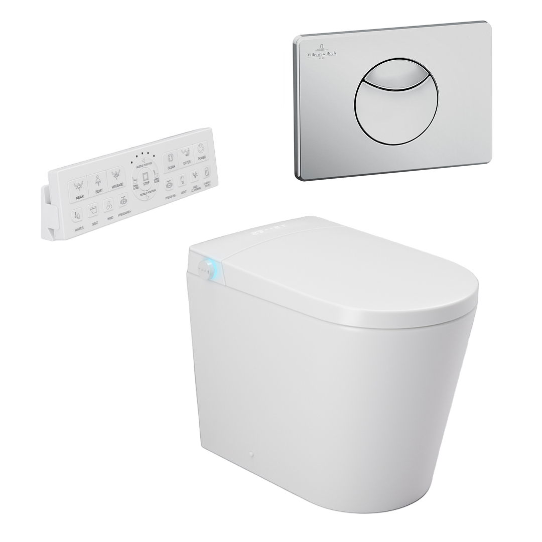 Argent Evoke Wall Faced Smart Toilet Package Includes ViSmart Cistern - Includes E100 Satin Plate - SWF100V80 + 92248569