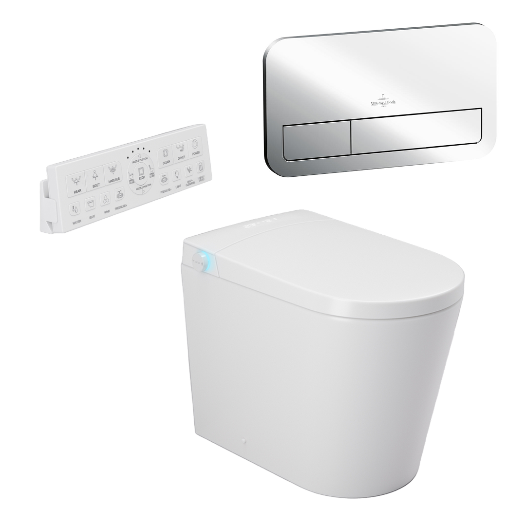 Argent Evoke Wall Faced Smart Toilet Package Includes ViSmart Cistern - Includes E200 Chrome Plate - SWF100V80 + 92249061