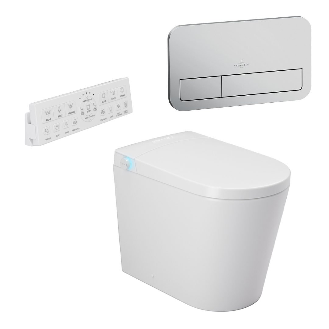 Argent Evoke Wall Faced Smart Toilet Package Includes ViSmart Cistern - Includes E200 Satin Plate - SWF100V80 + 92249069