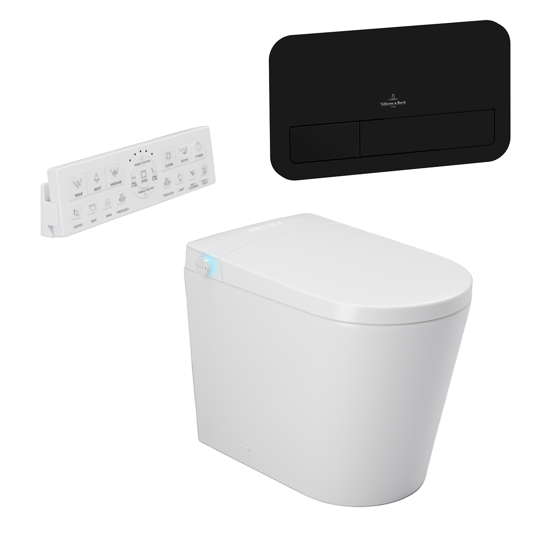 Argent Evoke Wall Faced Smart Toilet Package Includes ViSmart Cistern - Includes E200 Matte Black Plate - SWF100V80 + 922490AN