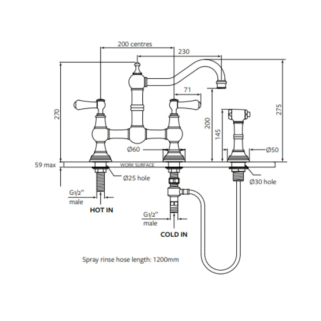Shaws by Perrin & Rowe Hambleton Kitchen Tap with Spray Rinse - English Bronze - AUSH.4756EBWPC