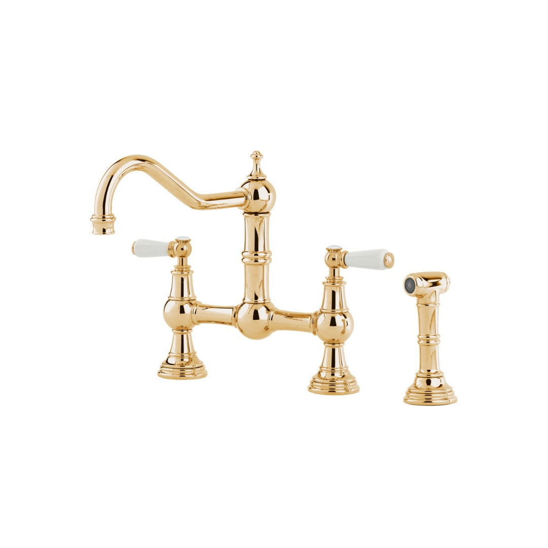 Shaws by Perrin & Rowe Hambleton Kitchen Tap with Spray Rinse - Polished Brass - AUSH.4756BRWPC